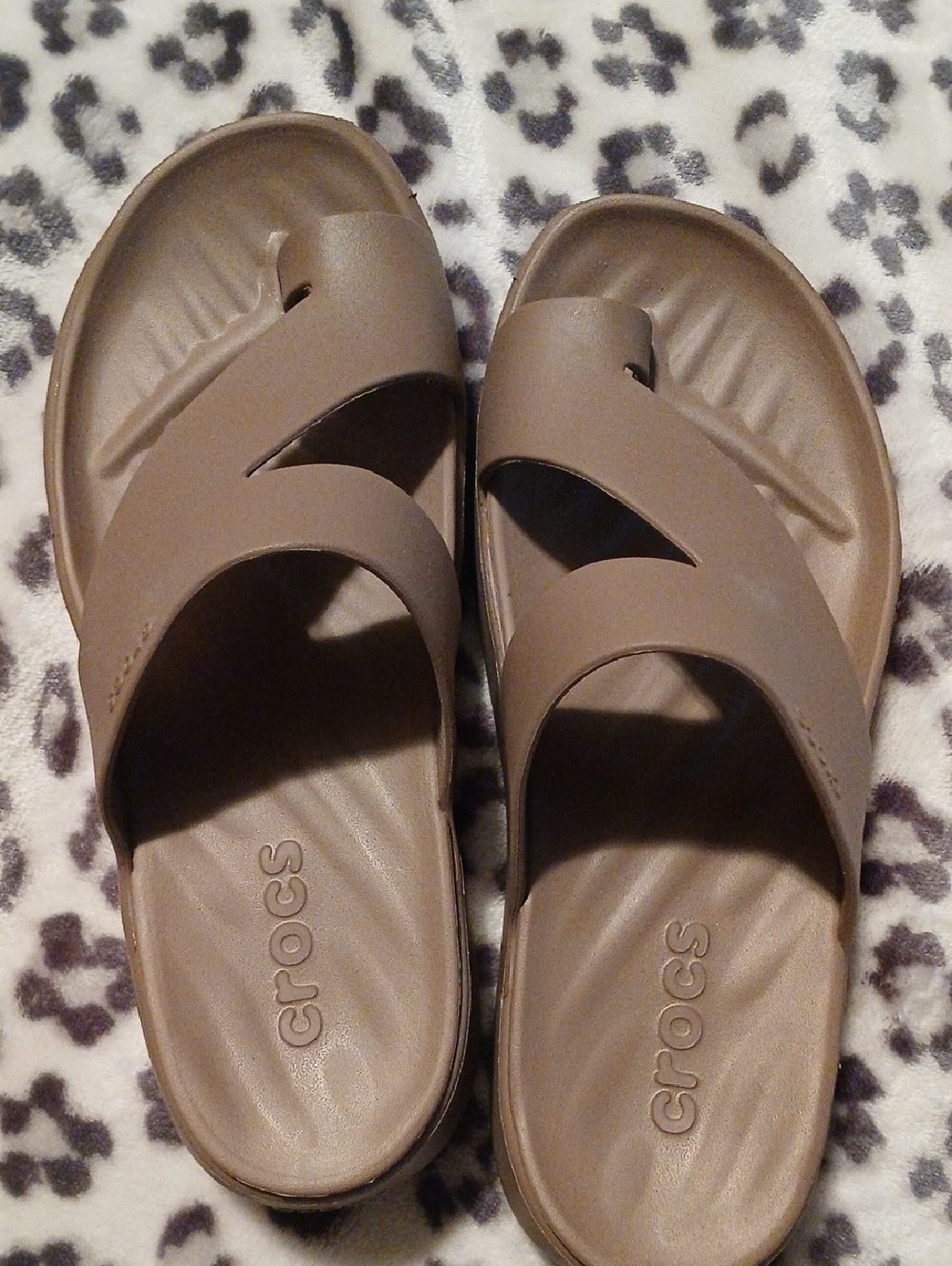 CROCS Women's Brown Dual-Strap Slide Sandals